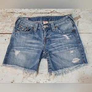 True Religion Jayde Cut Off Frayed Denim Shorts Size 26